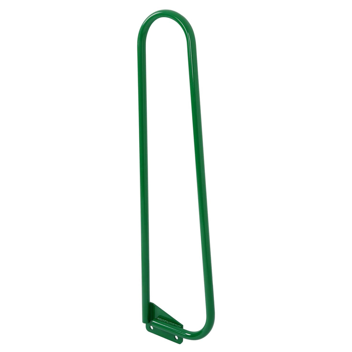 Green U-shaped handrail for tractor step extension with base bracket mounts
