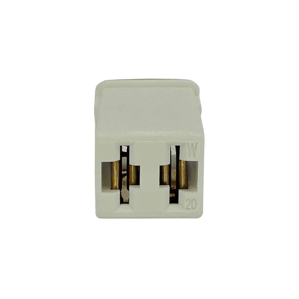 Single J-case automotive trailer fuse with metal terminals, translucent body