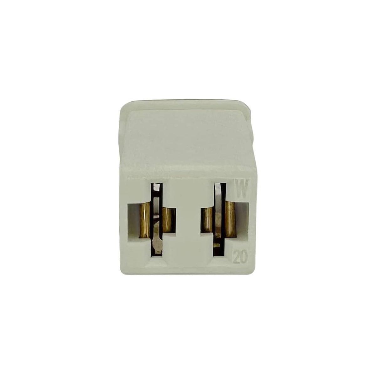 Single J-case automotive trailer fuse with metal terminals, translucent body