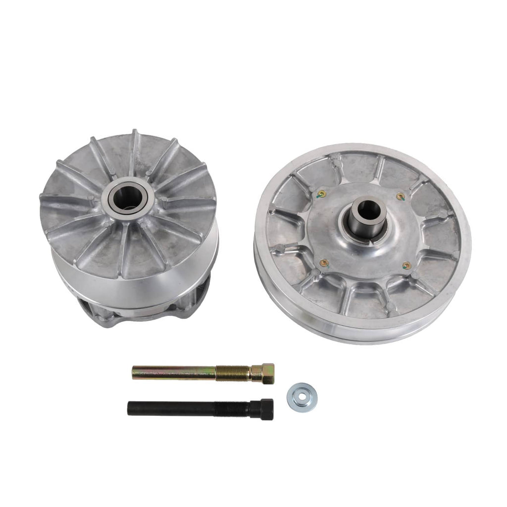 Silver clutch drum pair with pins and bolts included in the kit