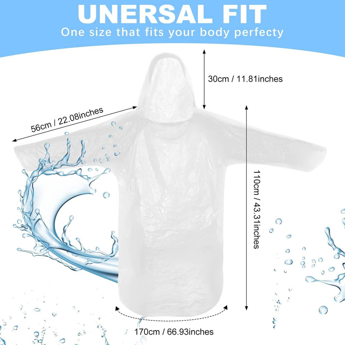 White disposable rain poncho with hood, one-size coverage