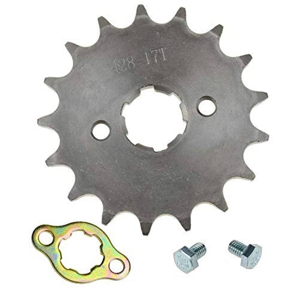 17T motorcycle front engine sprocket with hardware: bolts and retaining plate