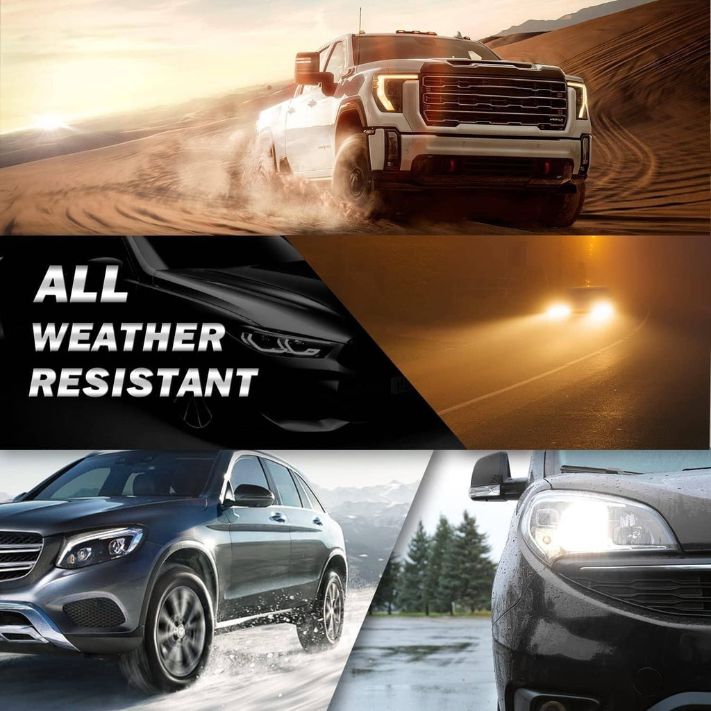 Passenger-side halogen headlight with amber lens in all-weather style view
