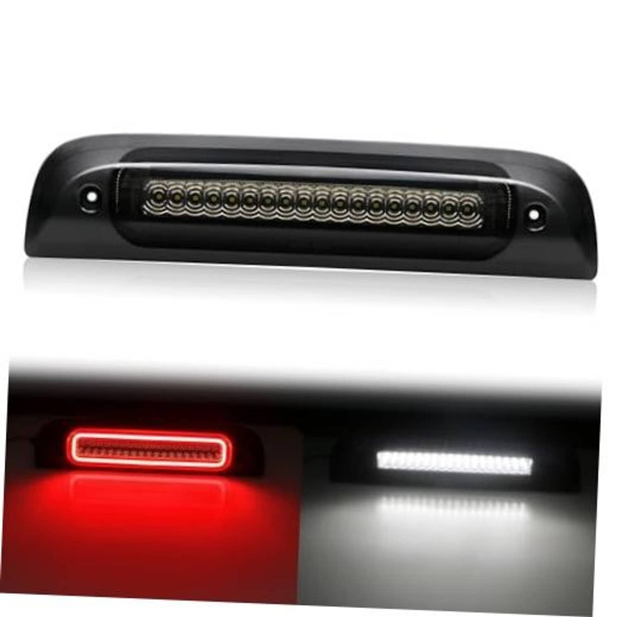 Smoked LED third brake light with clear LED ring-dot strip in black housing