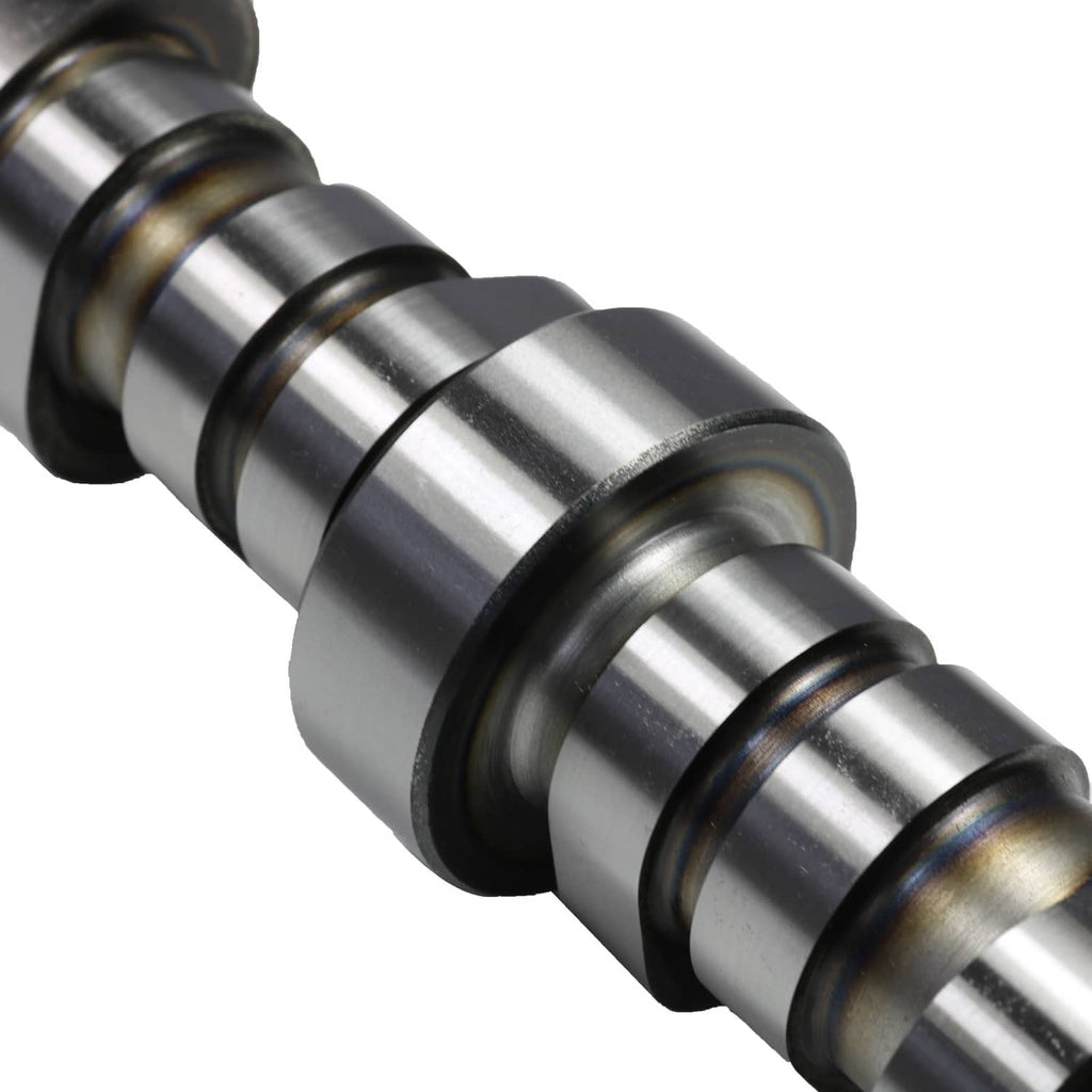 Engine camshaft with machined metal journals and raised lobes