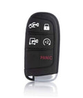 Black smart key fob with lock, unlock, remote start, and red panic button
