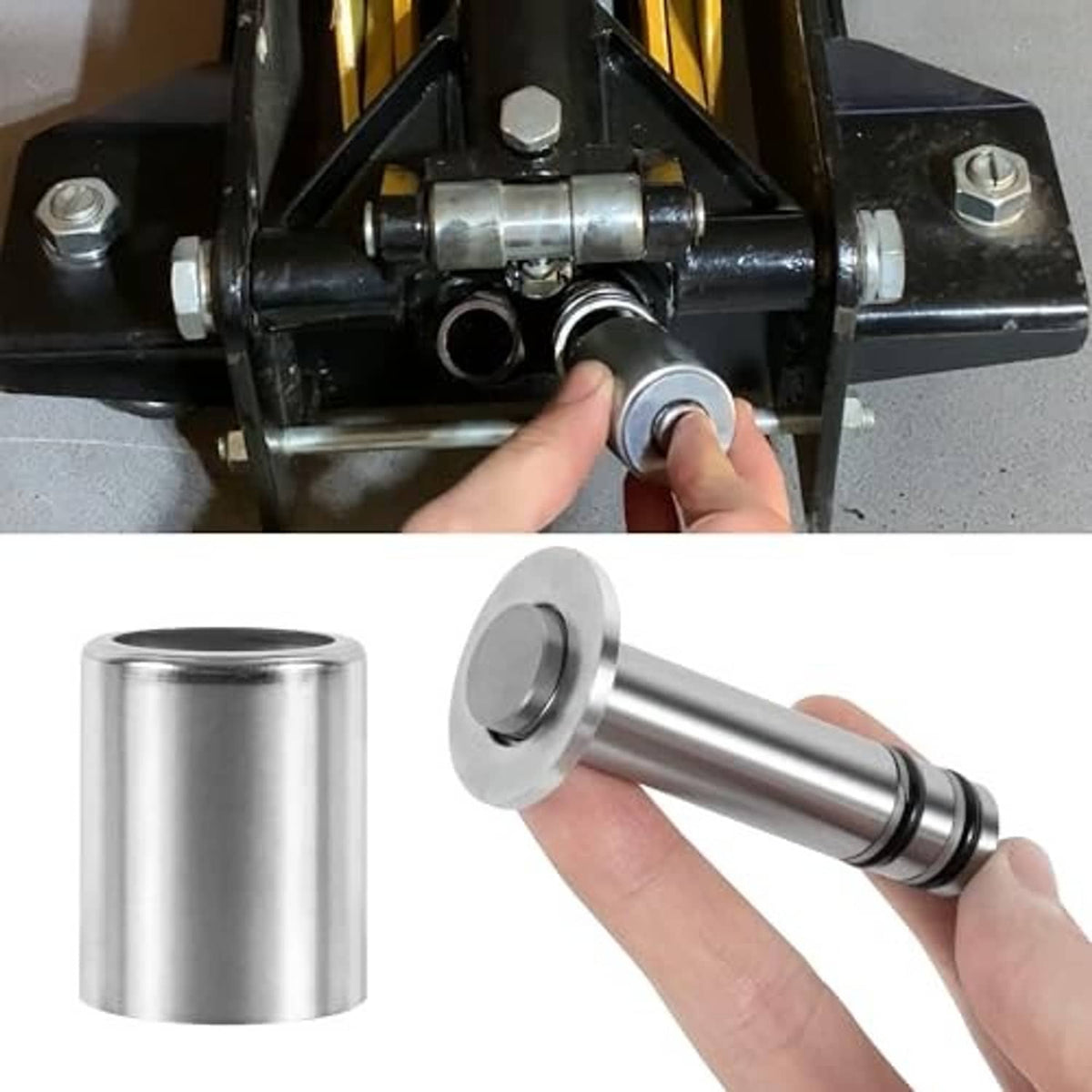 Floor jack pump plunger kit with hand pressing in silver piston and spring