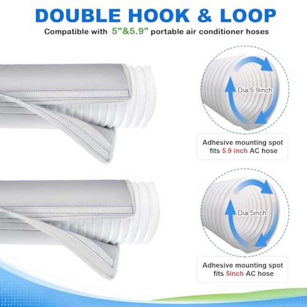 Gray AC hose cover wrap with hook-and-loop style edge and stitched seams