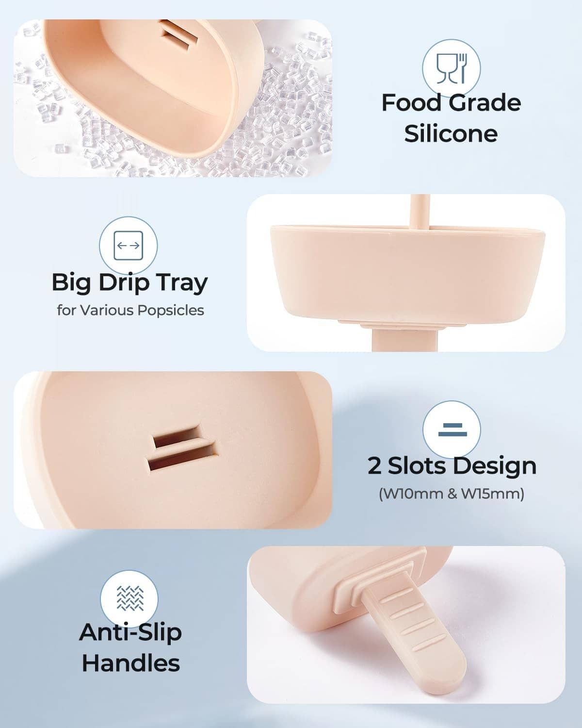 Drip-free silicone popsicle holder with 2 slots and anti-slip handle, medium size