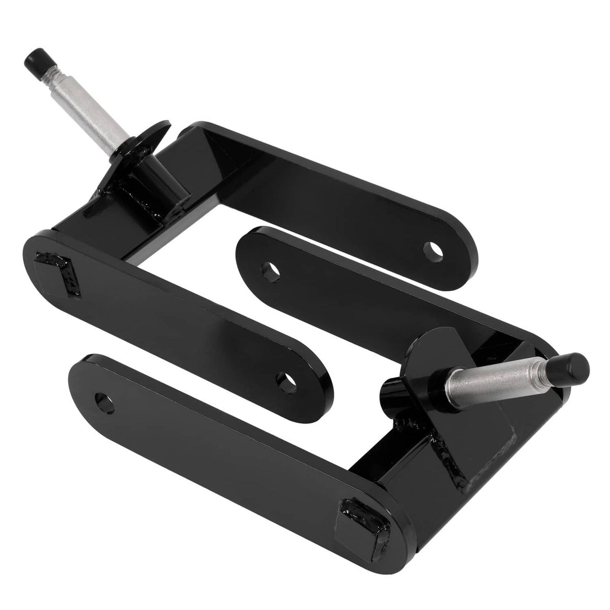 Black mower fork mount set with wide base plate and two side bracket arms