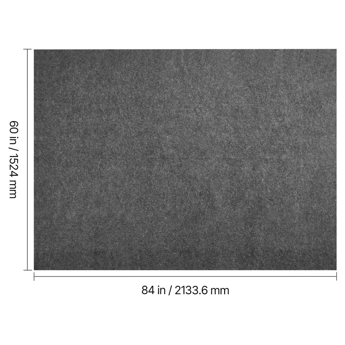 Gray rug pad felt underlay panel shown with length and width measurements