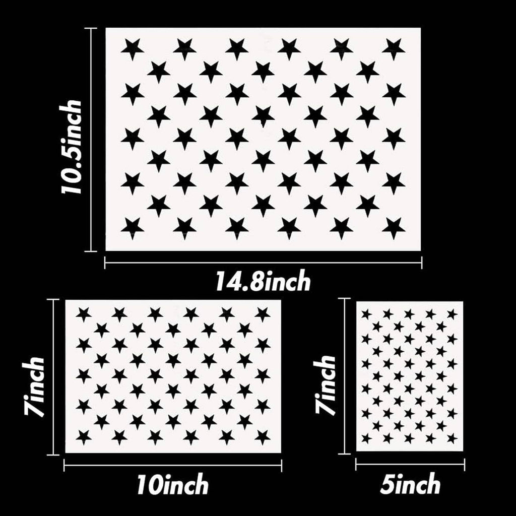 Set of star stencil templates in three rectangular sizes with black cutout stars