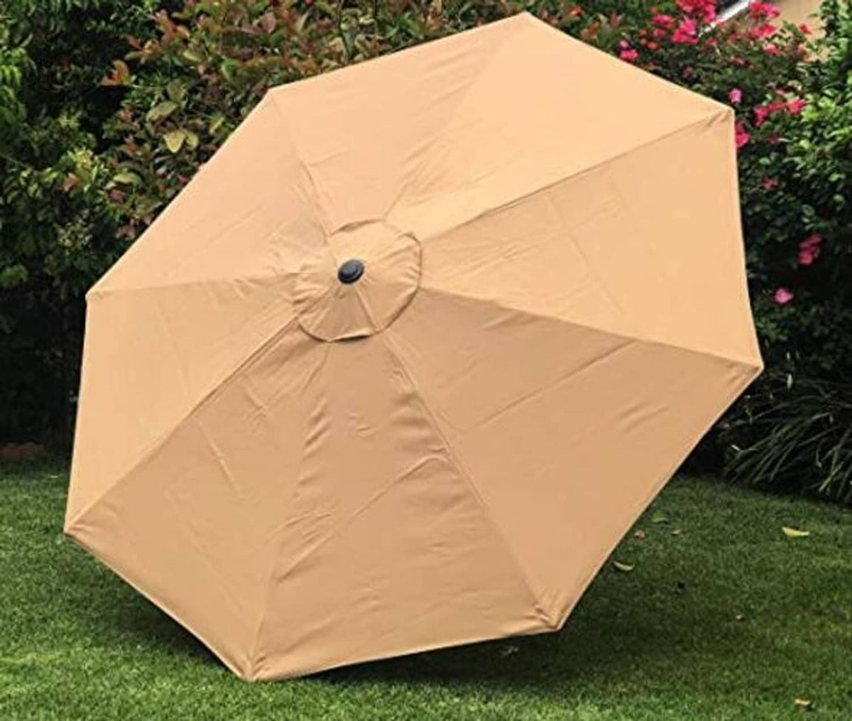 Sand umbrella canopy replacement, angled view, with center button and stitched panels