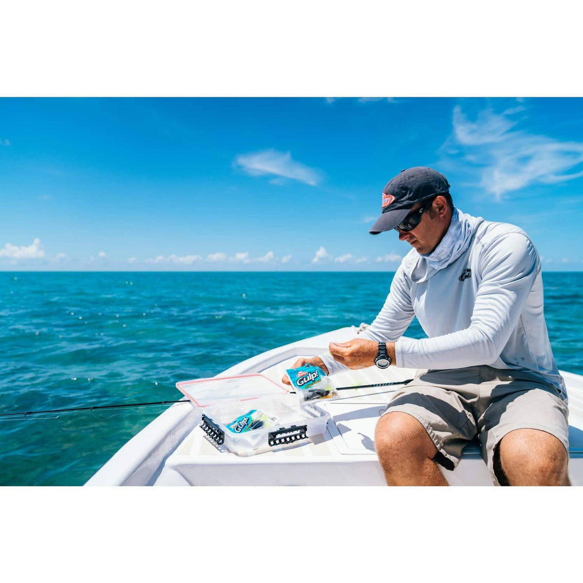 Berkley Gulp soft bait pouches on boat deck