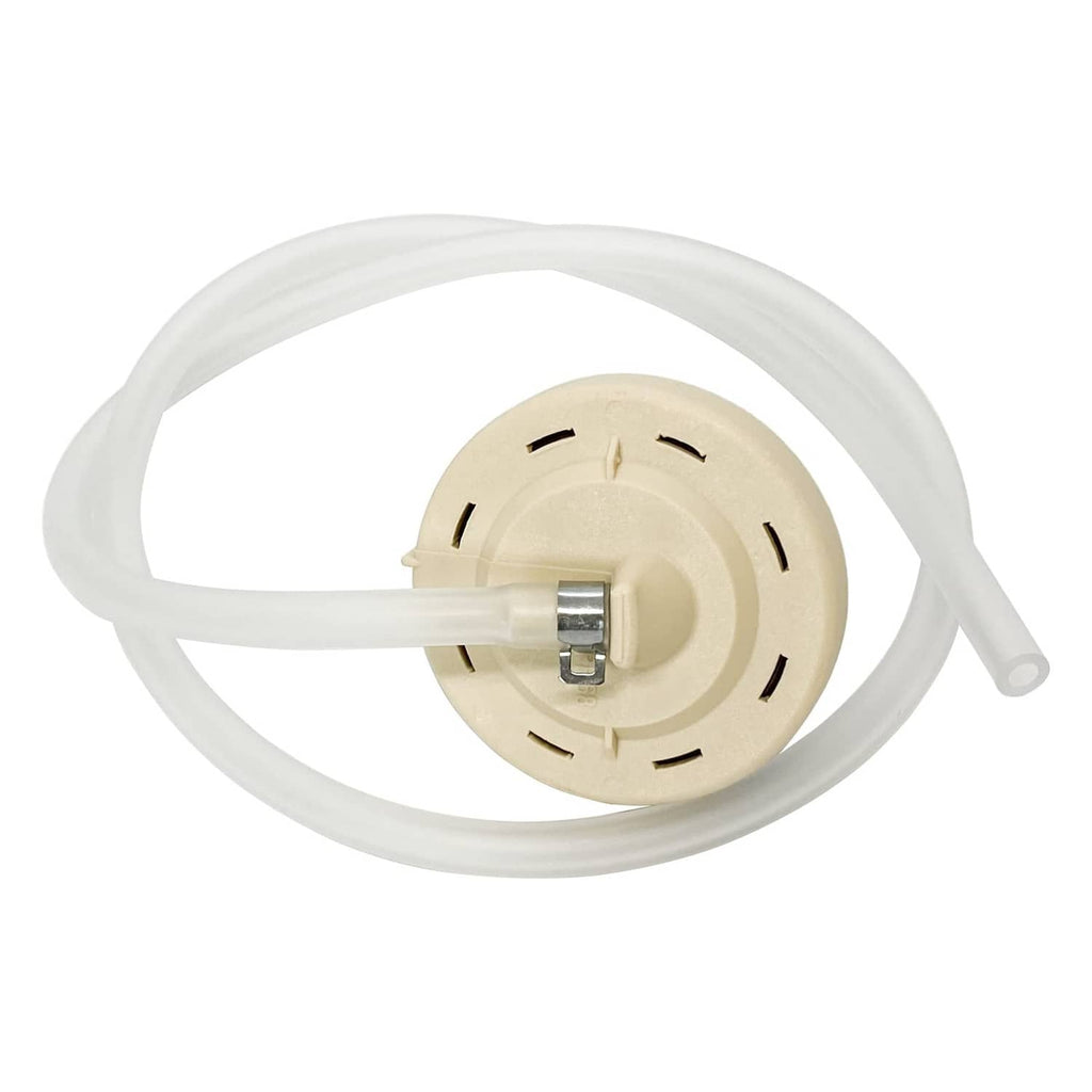 Washer water level pressure sensor switch with beige circular body and white hose