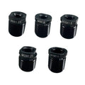 Black metal gear shift knob thread adapter kit with hex head ends and visible thread