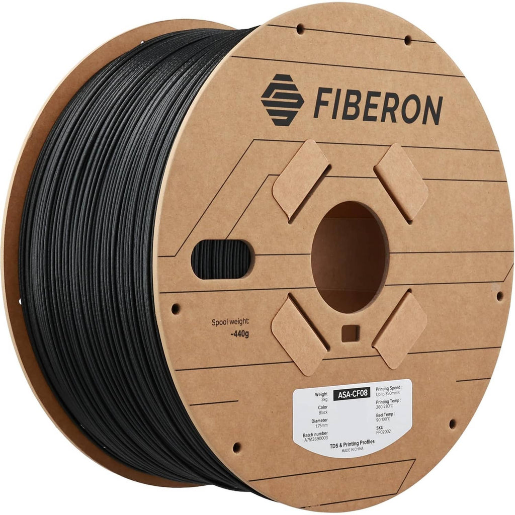 Black 3D printing filament spool on kraft core with tightly wound filament roll