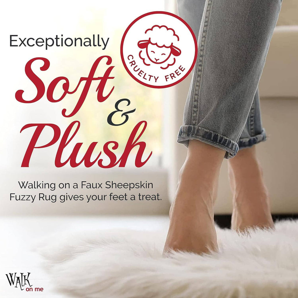 White faux fur rug with exceptionally soft, fluffy pile detail