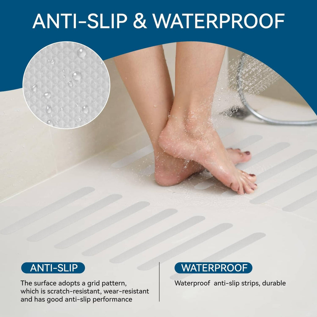 Clear anti-slip & waterproof shower strips with raised grip texture