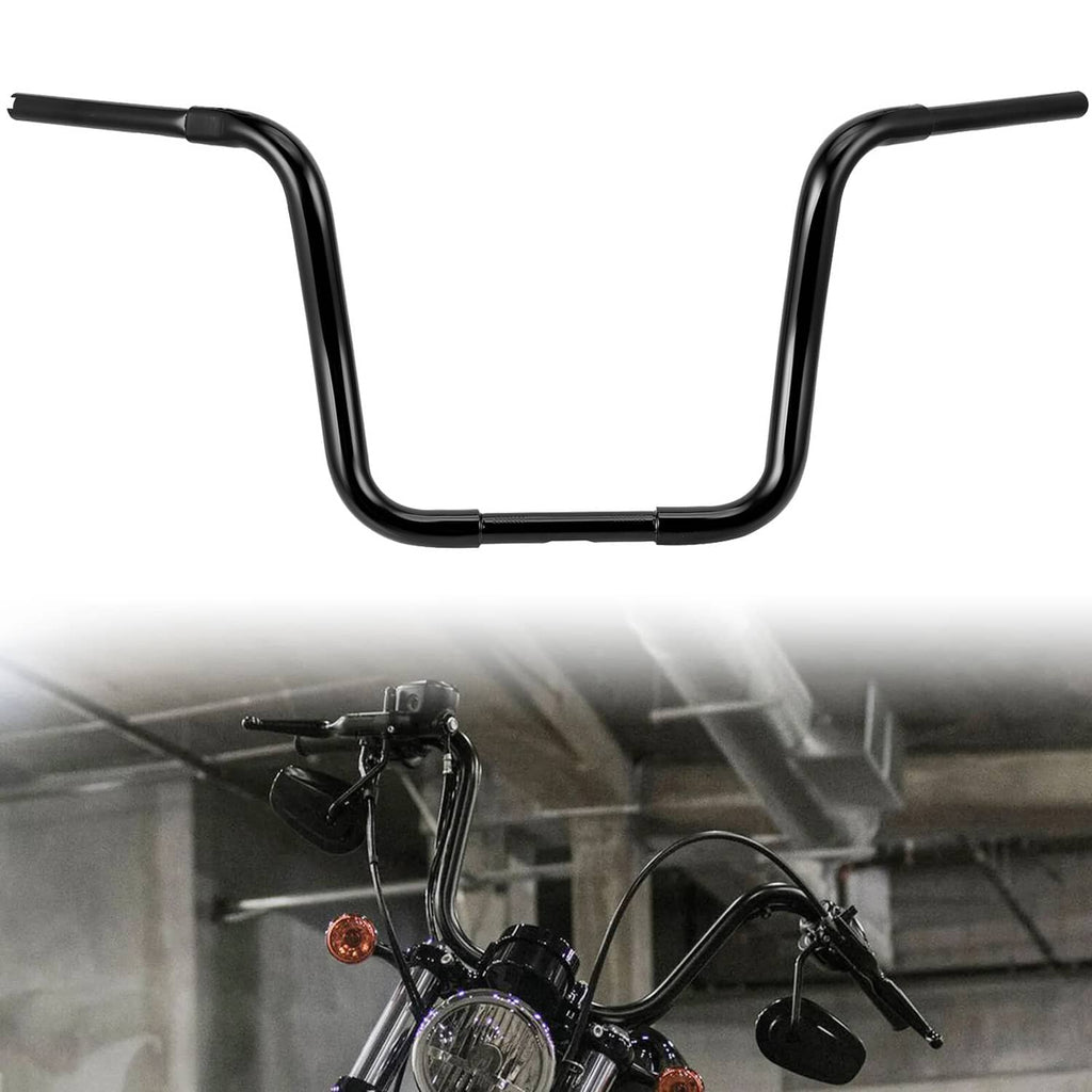 Black ape hanger handlebar set with curved rise and straight crossbar
