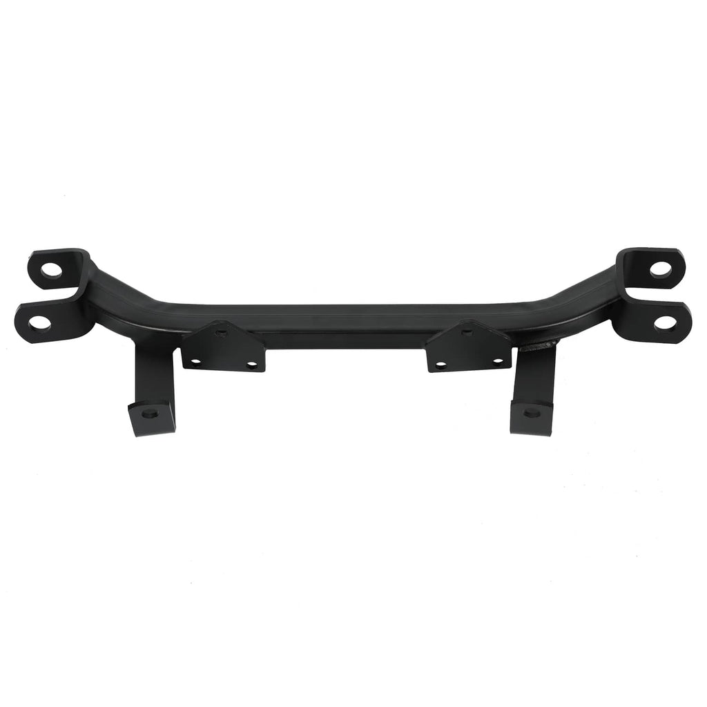 Curved black steel axle lift bar with mounting plates and bolt holes