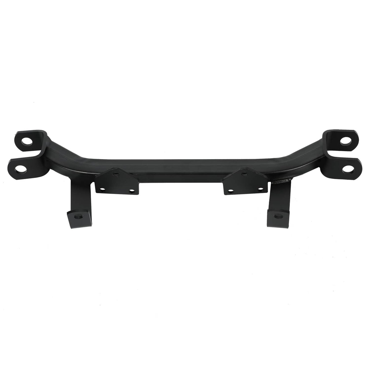 Curved black steel axle lift bar with mounting plates and bolt holes