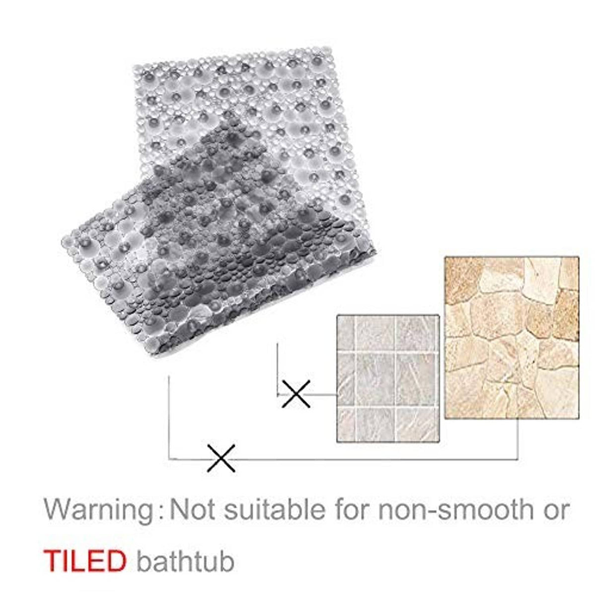 Folded pebble bath tub shower mat with raised bubble texture and suction dots