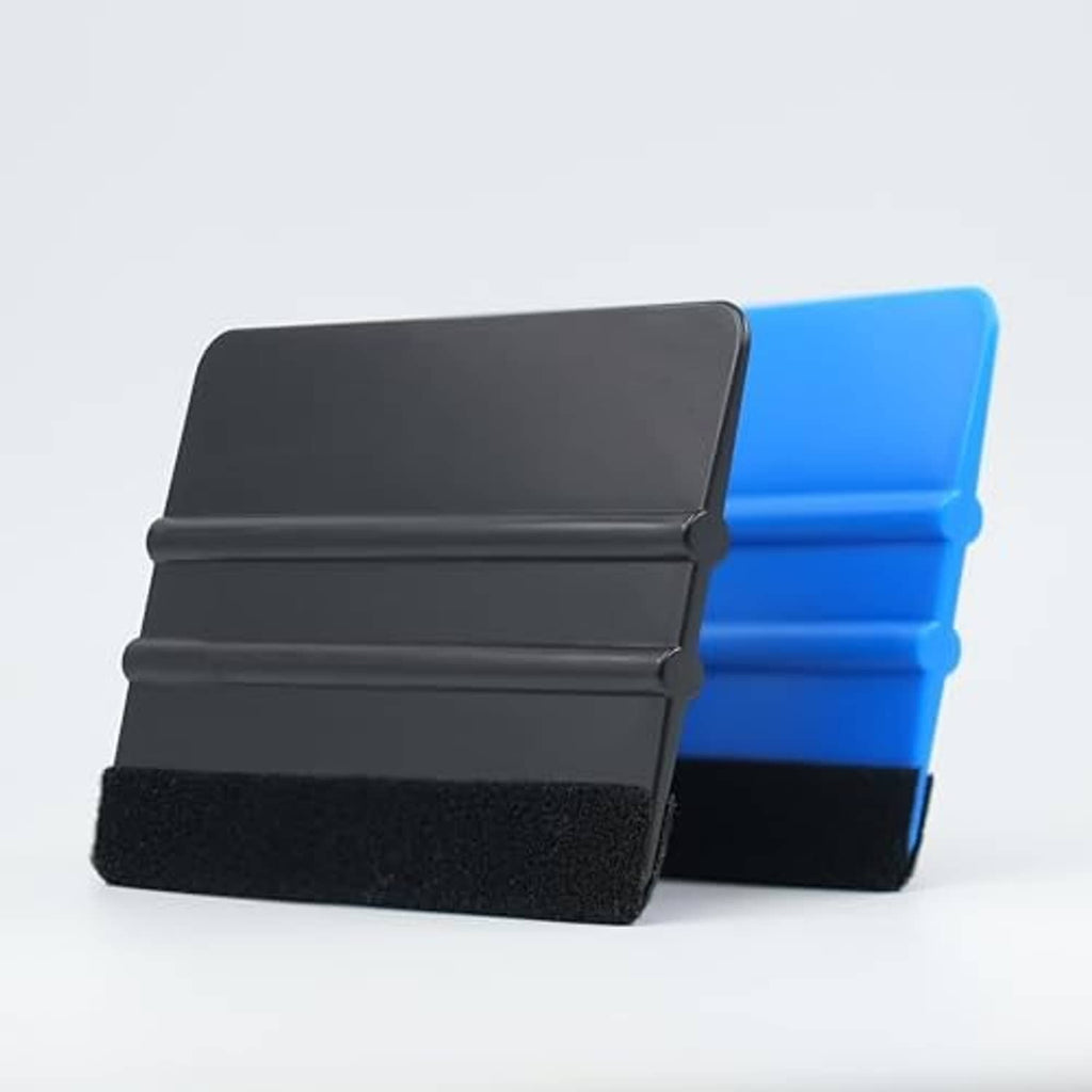2-pack felt edge squeegee tools with black and blue bases, molded handles