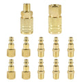 Brass air coupler and plug kit, 12pc 1/4" NPT quick-connect fittings set