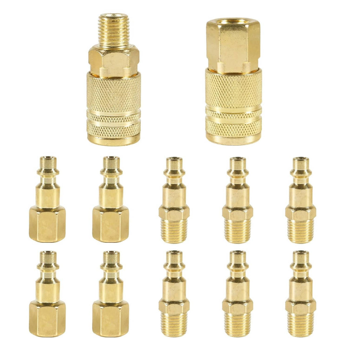 Brass air coupler and plug kit, 12pc 1/4" NPT quick-connect fittings set