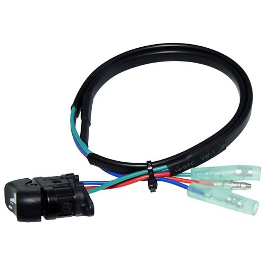 Power trim and tilt switch assembly with black switch housing, multicolor wires, terminals