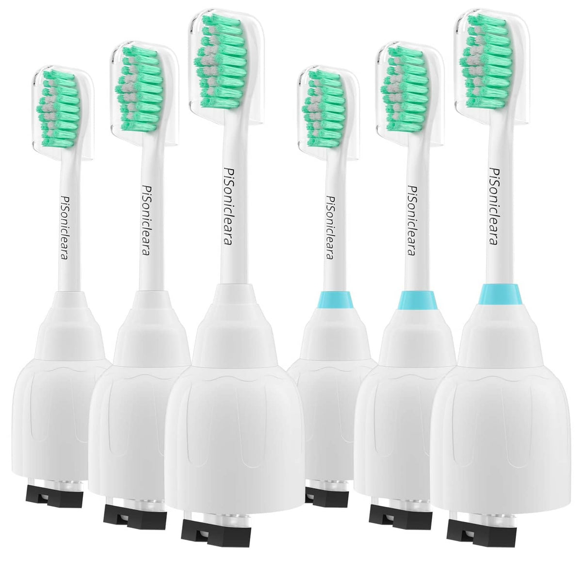 Pack of 6 replacement toothbrushes with white handles and green bristles