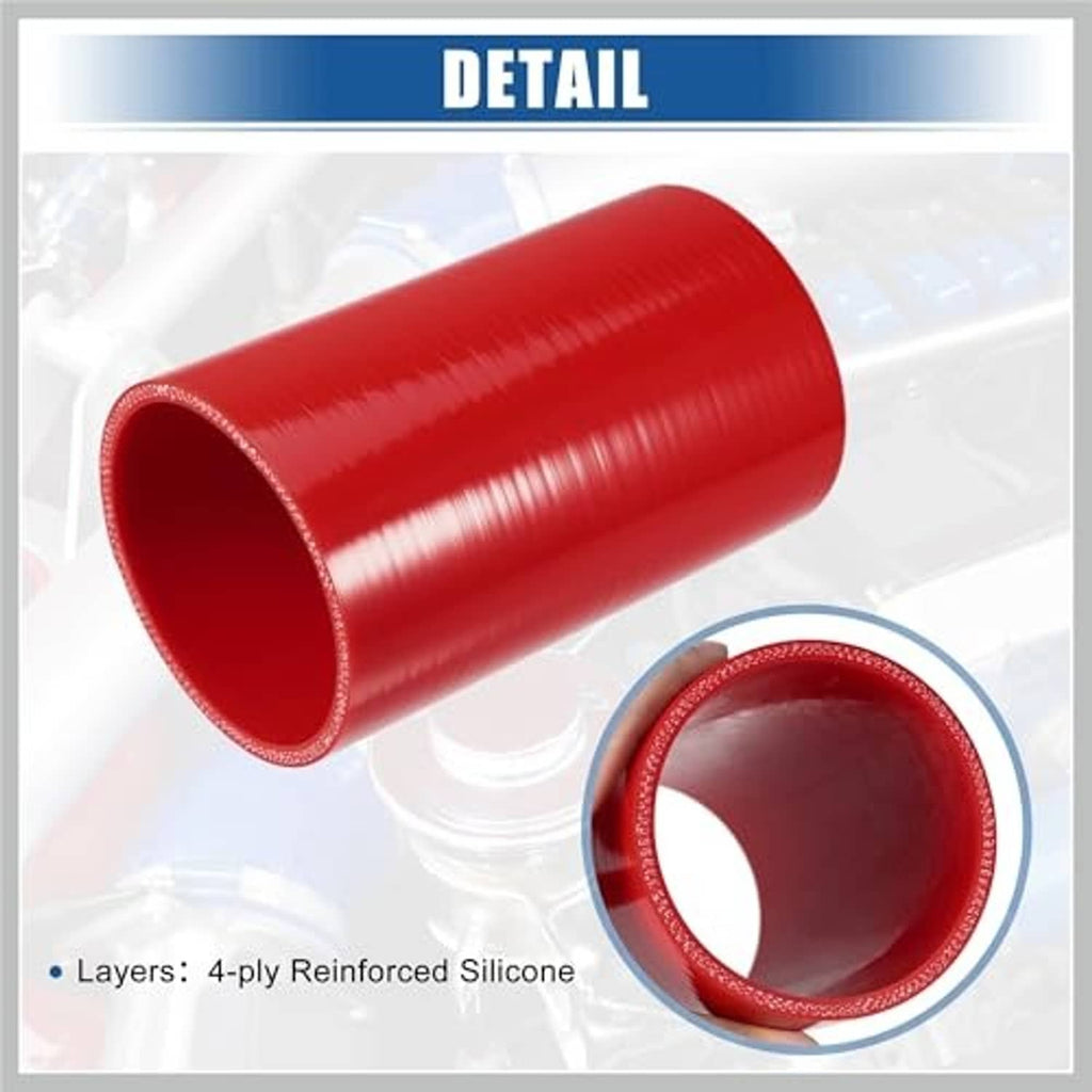 Red reinforced straight silicone hose coupler, thick-wall cylinder with open end