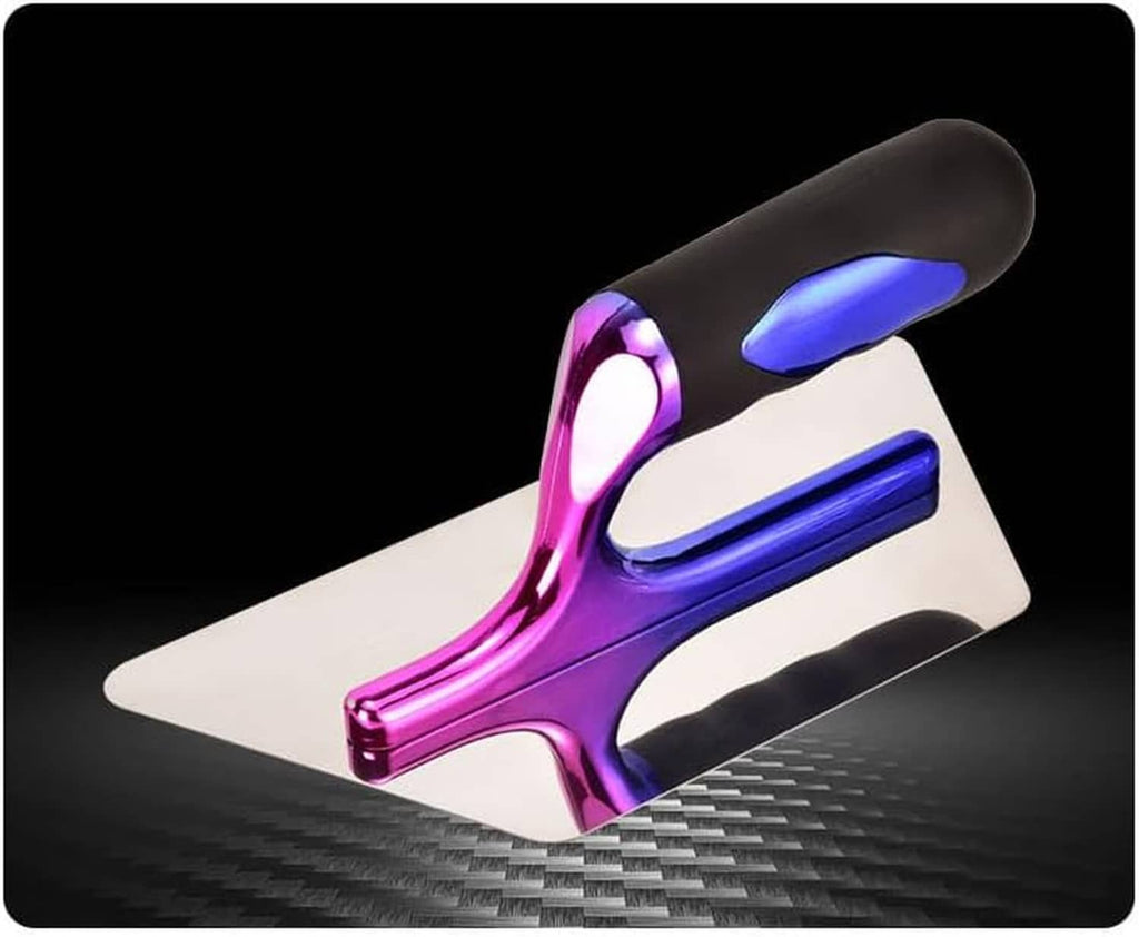 Single venetian plaster trowel, polished magenta and blue blade with black handle