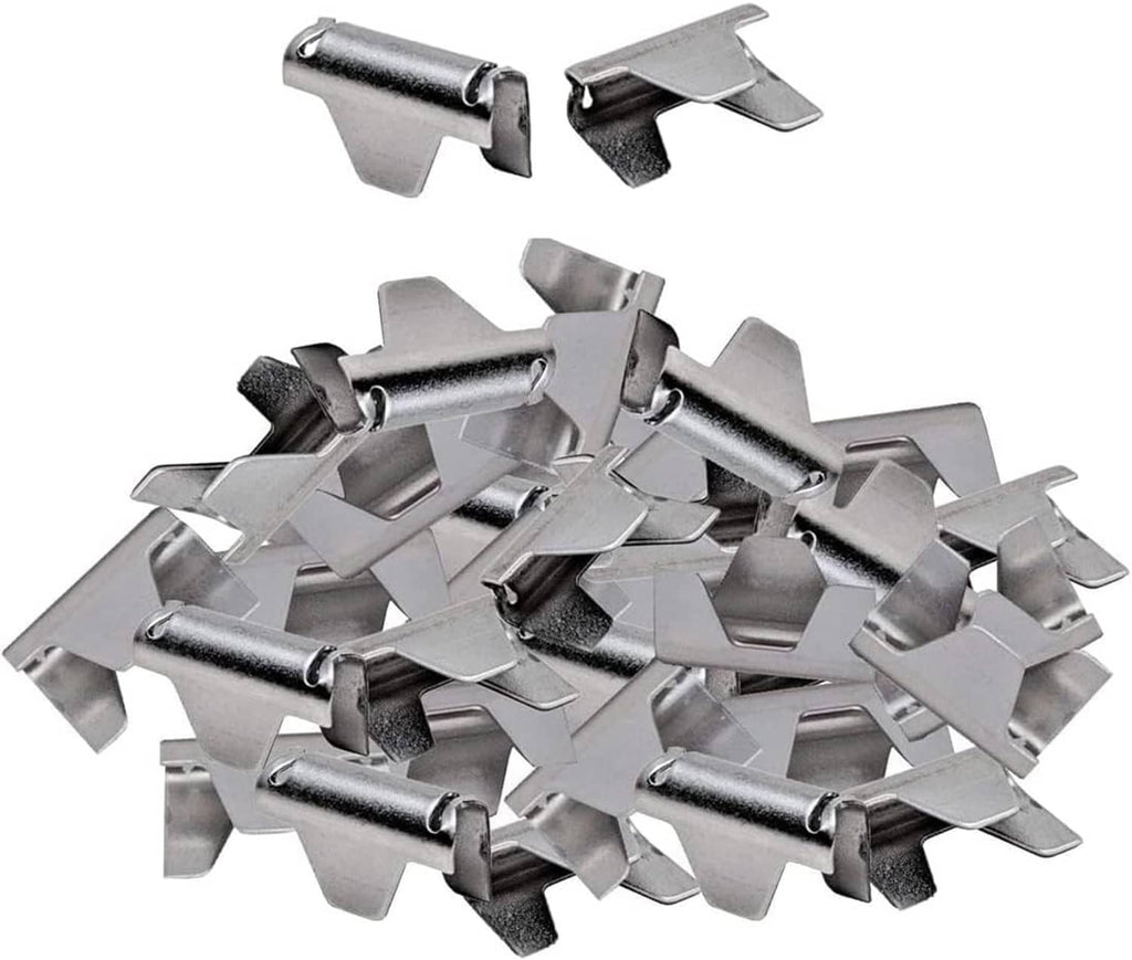Upholstery stay clips, silver metal, multiple hooked wire clips for repair
