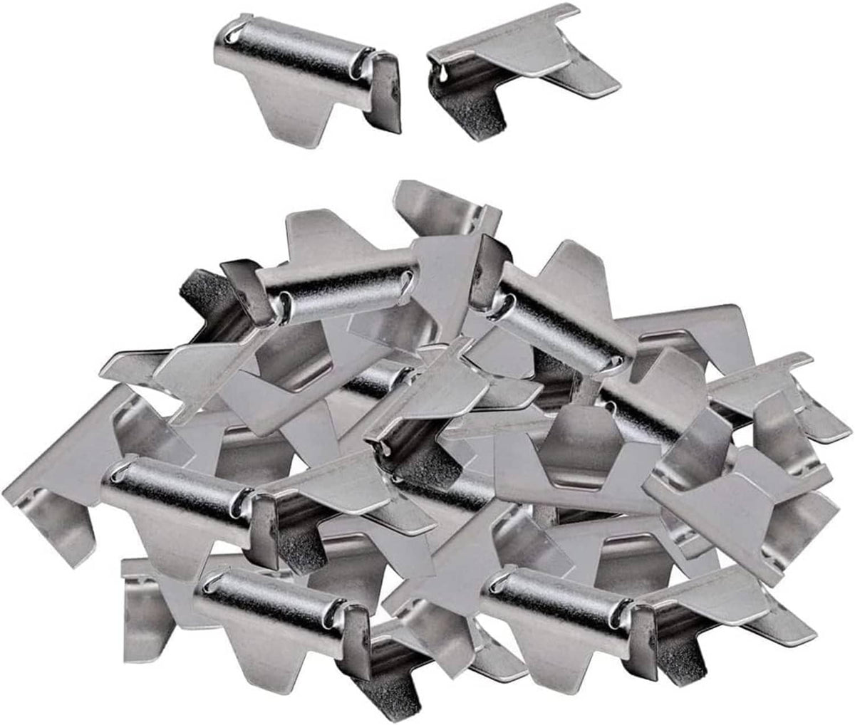Upholstery stay clips, silver metal, multiple hooked wire clips for repair