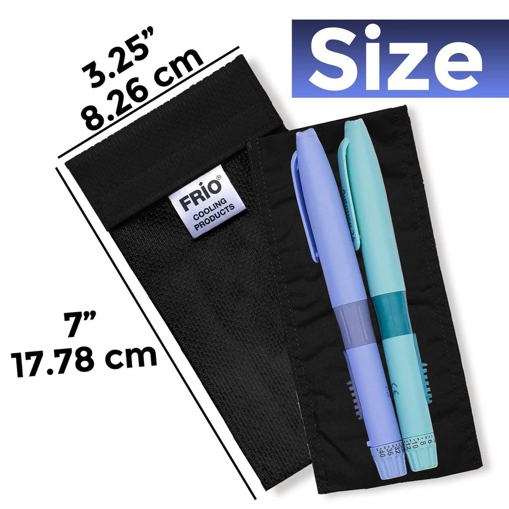 Black FRIO cooling wallet with two blue cooling inserts in a compact sleeve