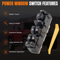 Power window control switch with multiple rocker buttons and black housing
