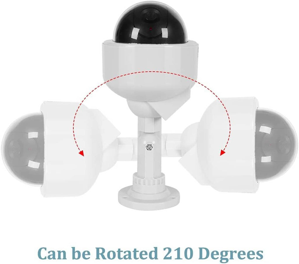 White rotating fake security camera with black dome lens and centered red light indicator