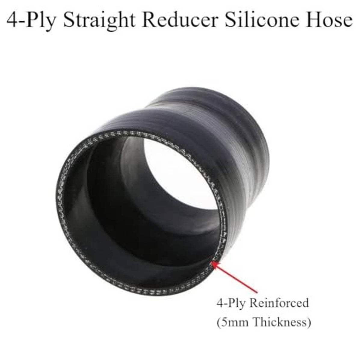 Black reinforced silicone hose reducer coupler, straight shape with layered wall