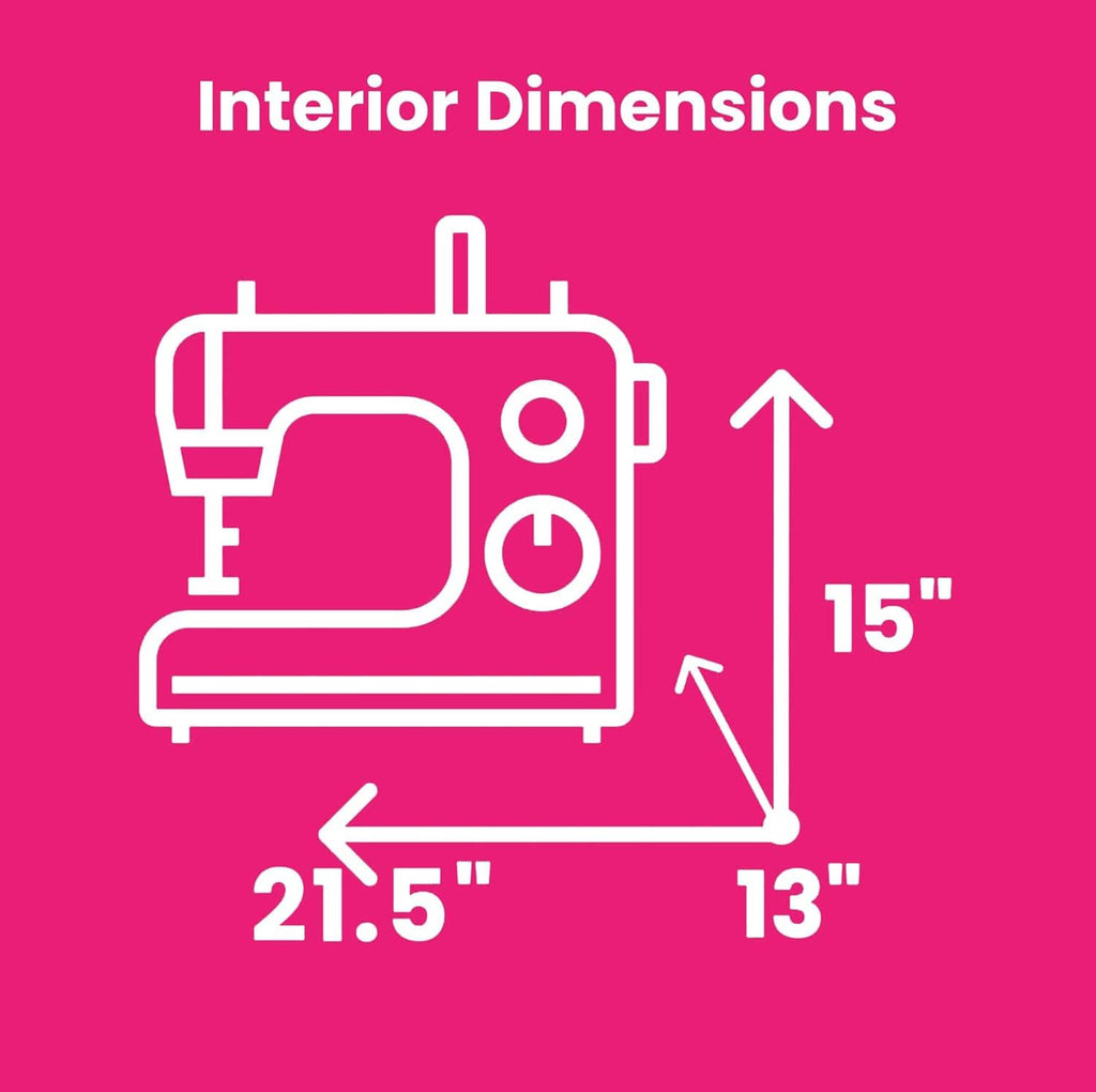 Interior dimensions diagram for XXL rolling sewing machine case (15 in height, 13 in depth)