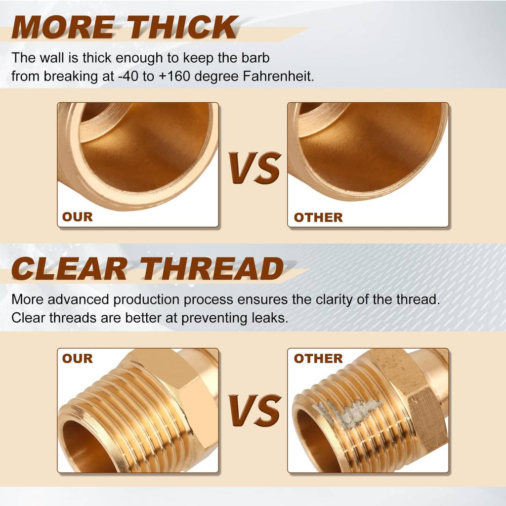 Brass hose barb fitting, close-up of ridged threads for secure seal