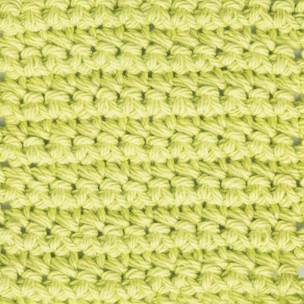 Light lime green crochet fabric texture swatch, raised stitch pattern