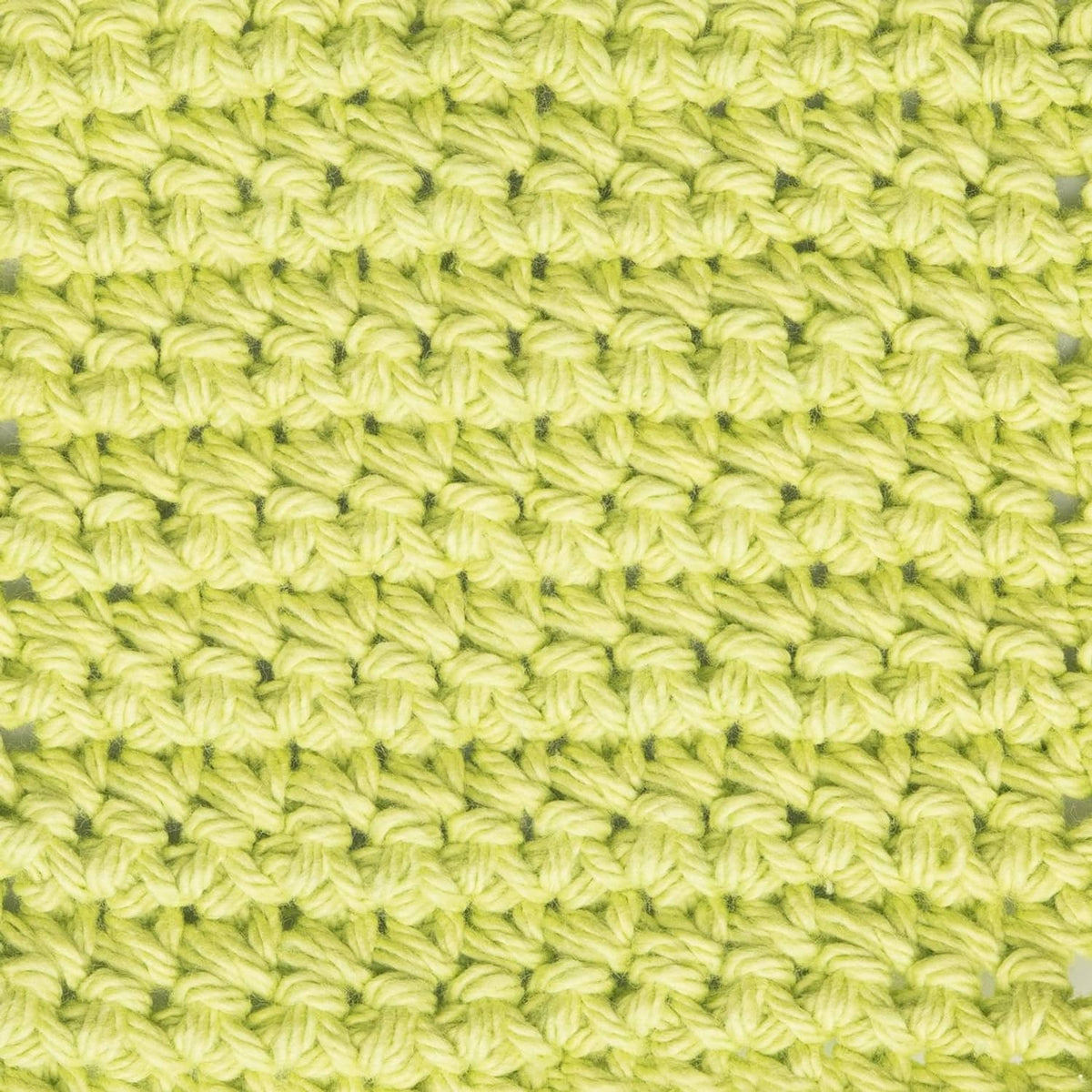 Light lime green crochet fabric texture swatch, raised stitch pattern