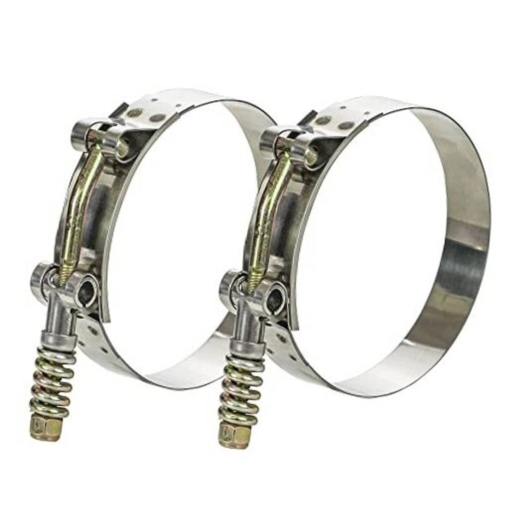Stainless steel T-bolt hose clamps, 2-pack with T-bolt and spring assembly