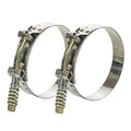 Stainless steel T-bolt hose clamps, 2-pack with T-bolt and spring assembly