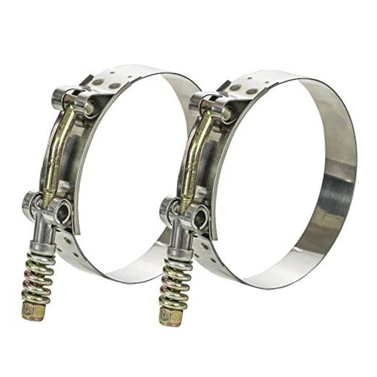 Stainless steel T-bolt hose clamps, 2-pack with T-bolt and spring assembly