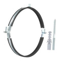 Black split pipe hanger clamp with metal brackets and adjustable screw hardware