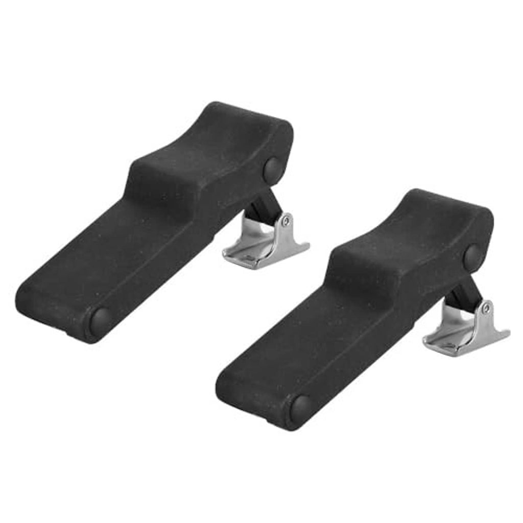 Pair of black rubber latch bars with metal base plates