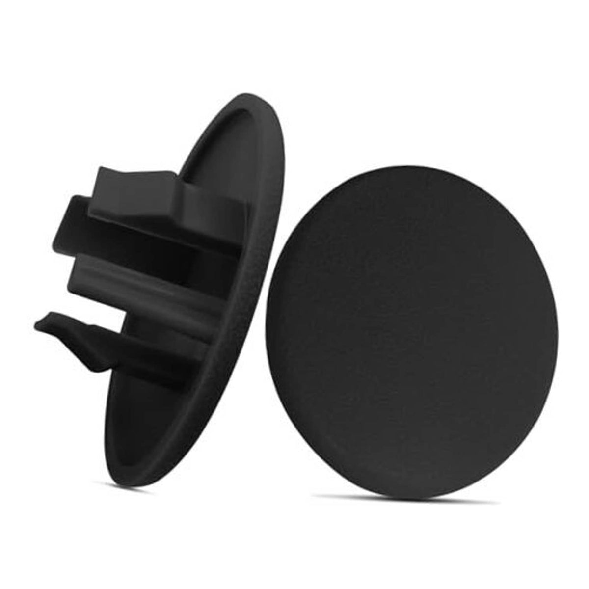 Black armrest cap cover set with mounting clips, round pad and tab piece